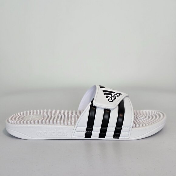 adidas Adissage Slides Sandals Size 6 White Black Unisex NEW - Picture 2 of 6